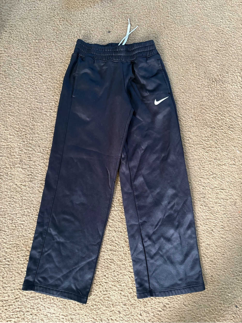 Nike Black Therma-FIT Track Pants with White Drawstring